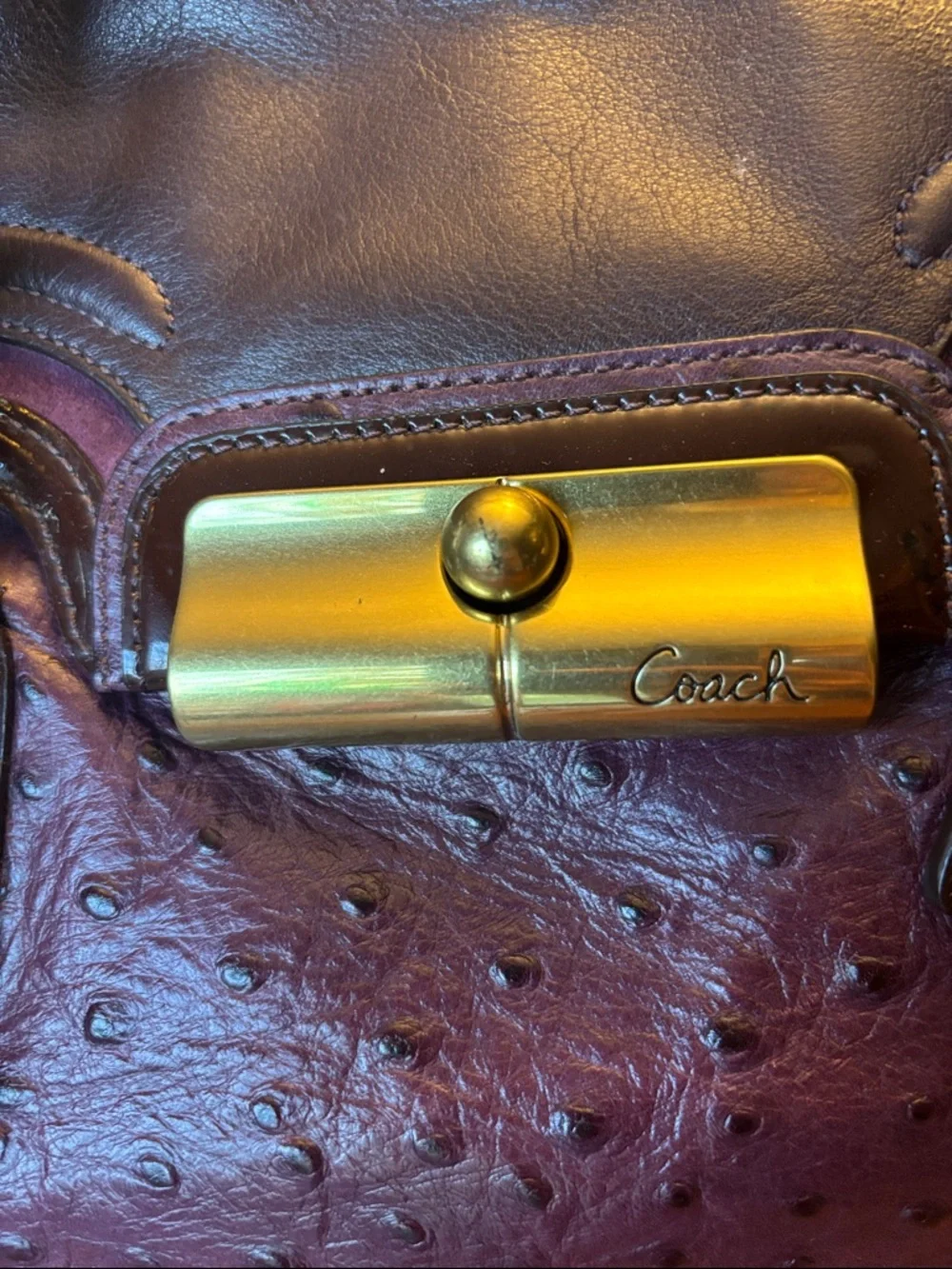 Coach Kristin Elevated Ostrich Embossed Satchel Plum 18232 - Picture 5 of 14